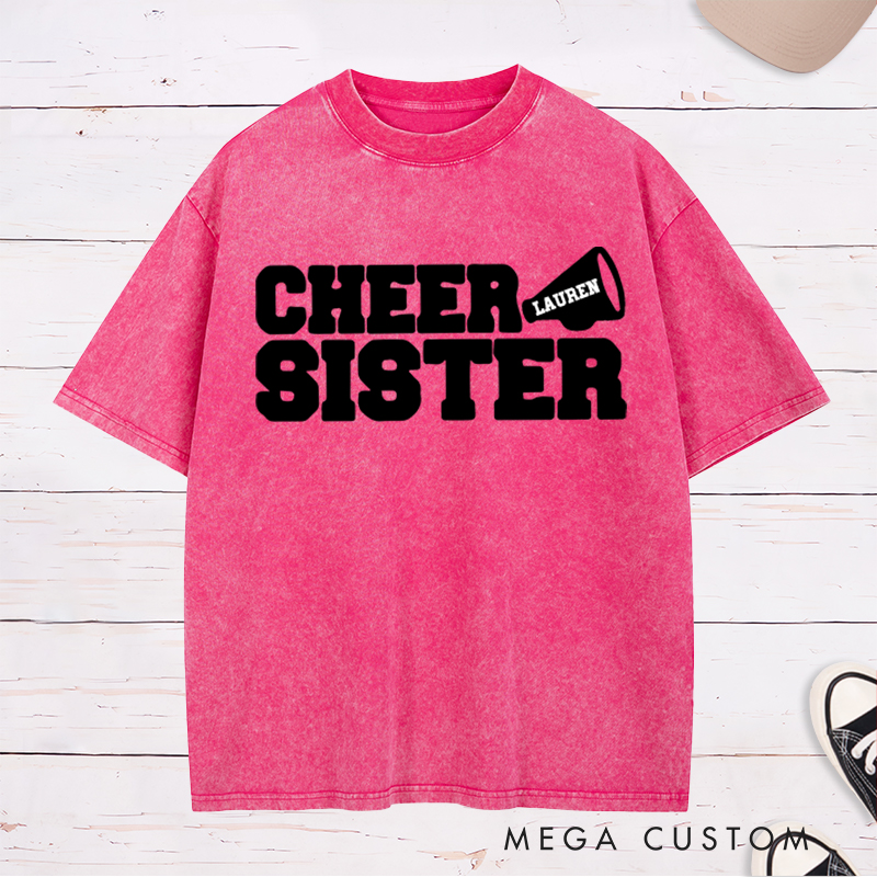 Personalized Cheer Sister Washed T-Shirt with Custom Name