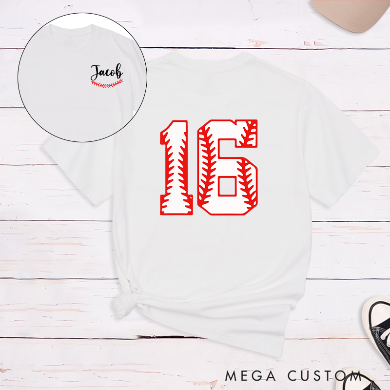 Personalized Sports T-Shirt with Custom Name and Unique Baseball Stitch Number Design