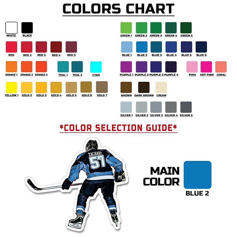 Personalized Hockey Sticker with Custom Name and Number in Action Pose