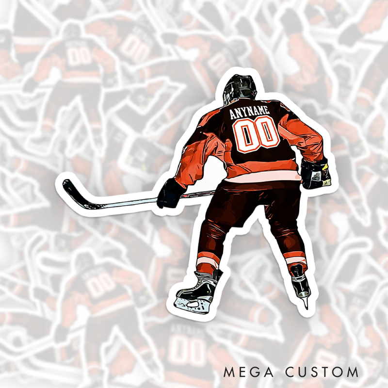 Personalized Hockey Sticker with Custom Name and Number in Action Pose