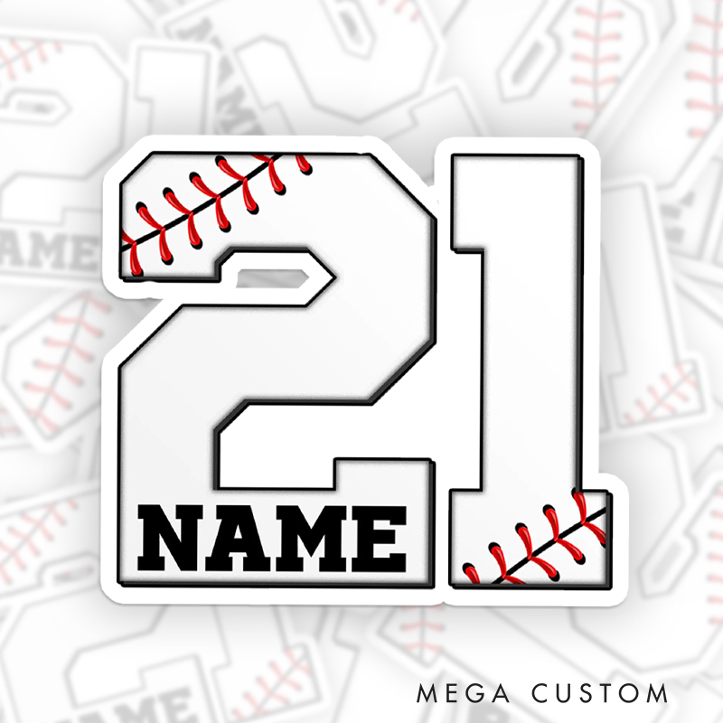 Personalized Baseball Sport Number Sticker with Name