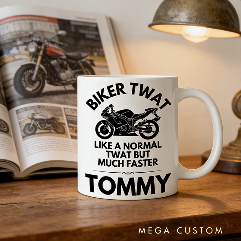 Personalized Biker Twat Mug Custom Name Mug Gift for Biker and Motorcycle Fans