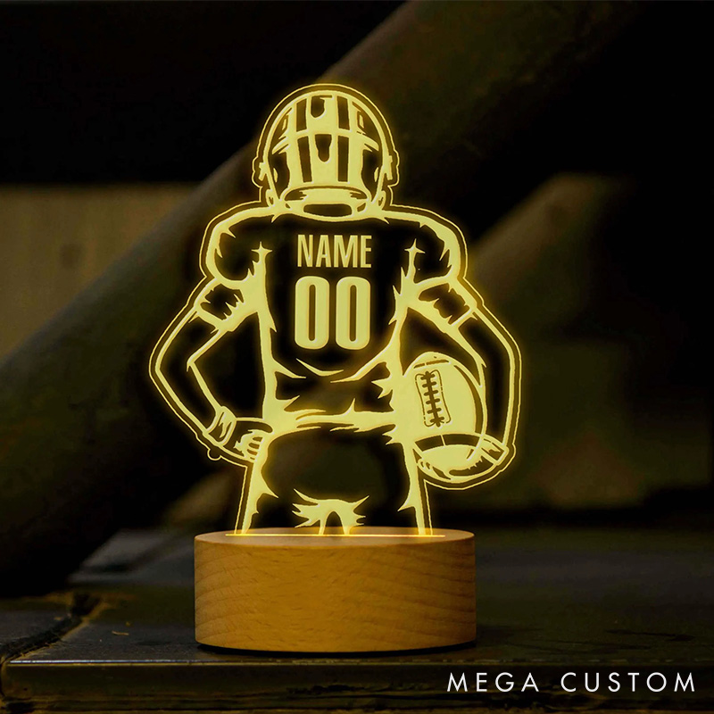Personalized American Football LED Night Light with Custom Player Name and Number on the Back