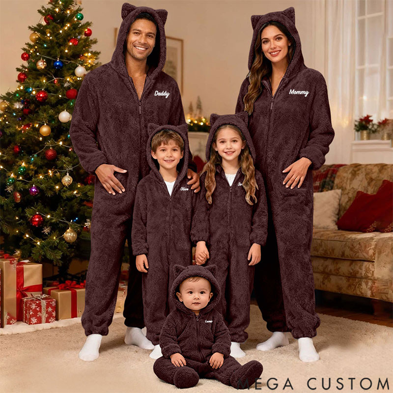 Personalized Fluffy Romper Family - Teddy Fleece Matching Christmas for Family, Onesie Pajamas Women, Men