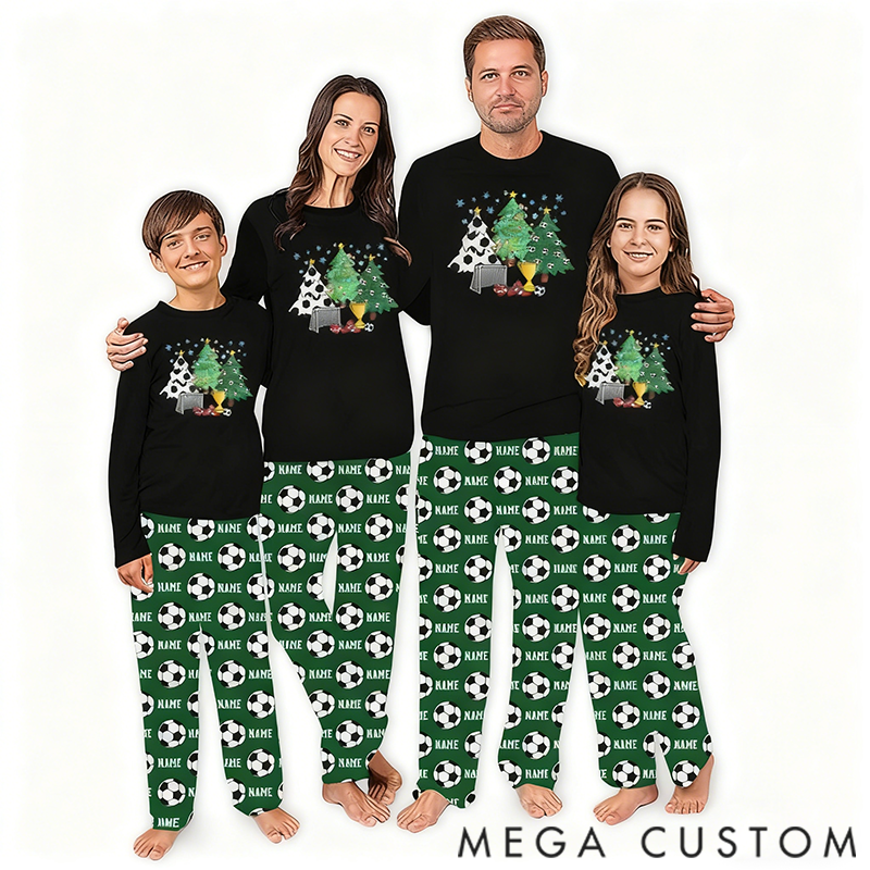 Personalized Christmas Pajamas Set Soccer Christmas Tree Matching Pajama Sets With Custom Name for Family 