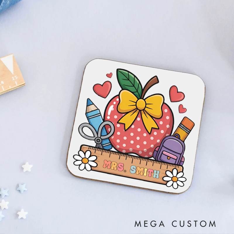 Personalized Coasters for Teachers Apple Bow Appreciation Gift for Teachers