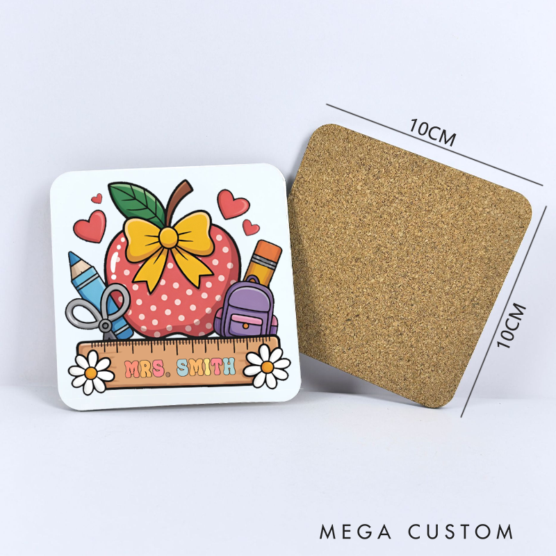 Personalized Coasters for Teachers Apple Bow Appreciation Gift for Teachers