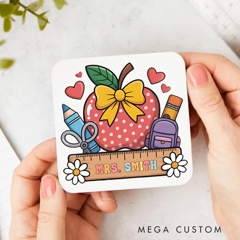 Personalized Coasters for Teachers Apple Bow Appreciation Gift for Teachers