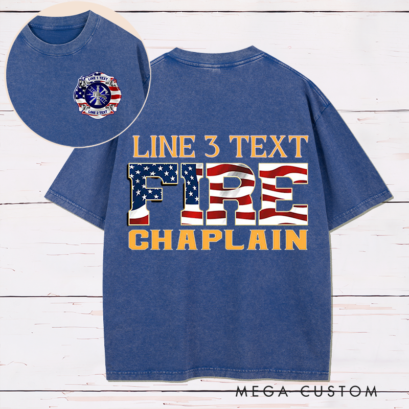 Personalized Fire Chaplain Washed T-Shirt with Patriotic Flag Design Gift for Firefighters