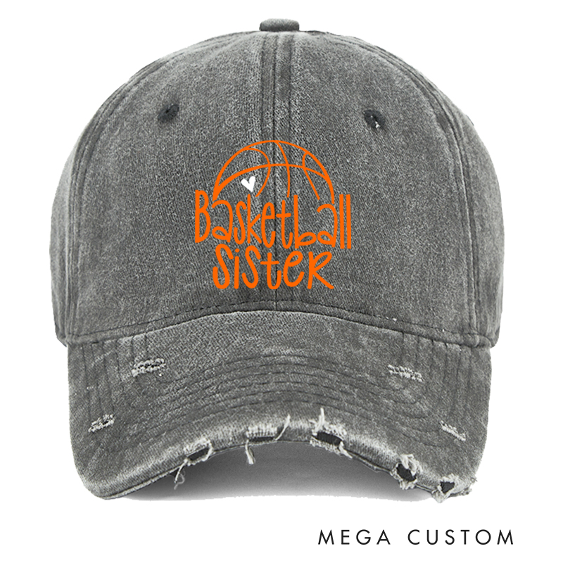 Personalized Basketball Distressed Cap with Customizable Title and Heart Basketball Design