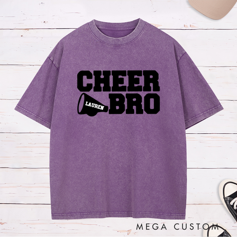 Personalized Cheer Bro Washed T-Shirt with Custom Name