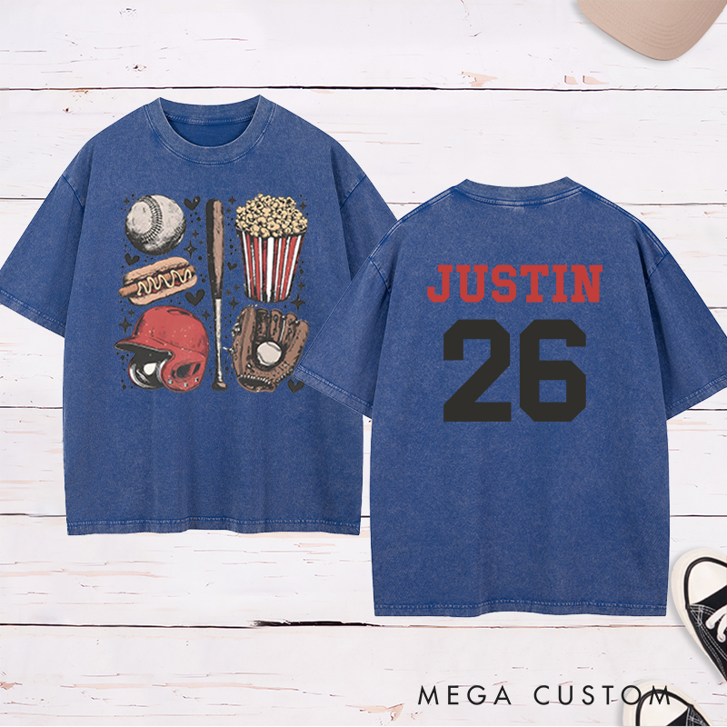 Personalized Athletic Washed T-Shirt Designed for Baseball Enthusiasts 