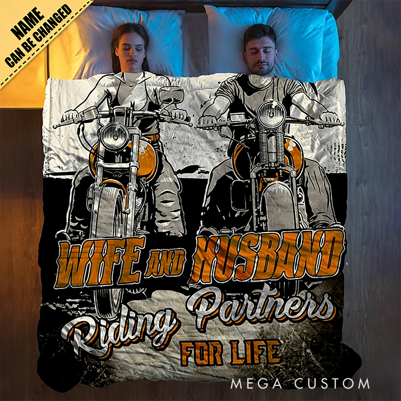 Personalized Couple Riding Partners for Life Blanket Gift for Motorcycle Lovers