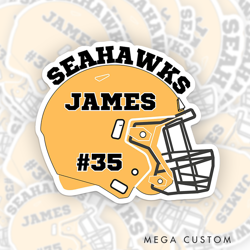 Personalized American Football Helmet Sticker – Customize with Team Name and Player Number