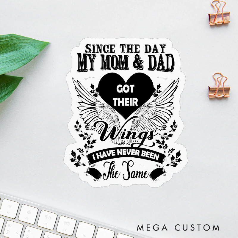 Personalized Mom Dad Memorial Sticker Wings Heart Grief Journey Sympathy Gift for Loss of Parents Tribute
