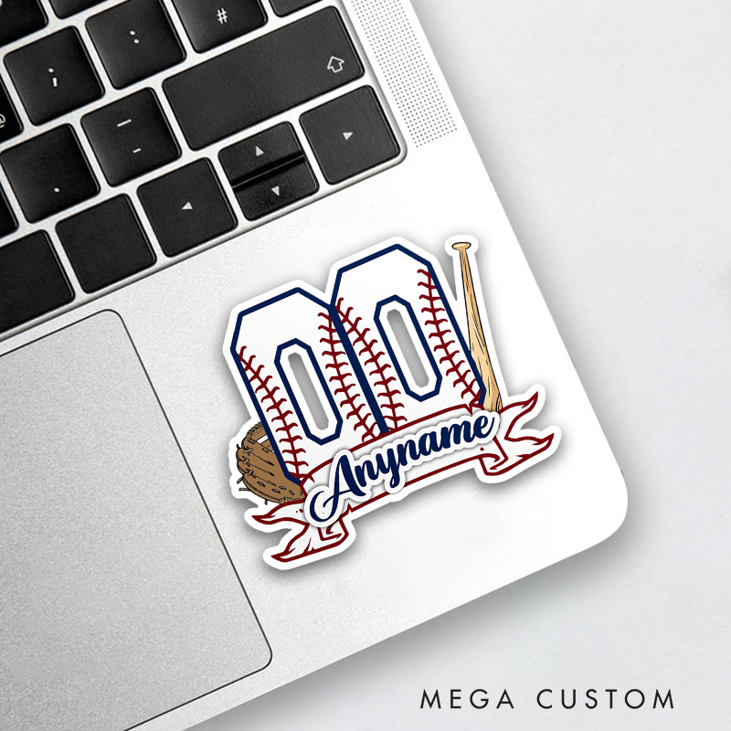Personalized Baseball Graphic Sticker with Bold Number and Bat, Glove Graphics 