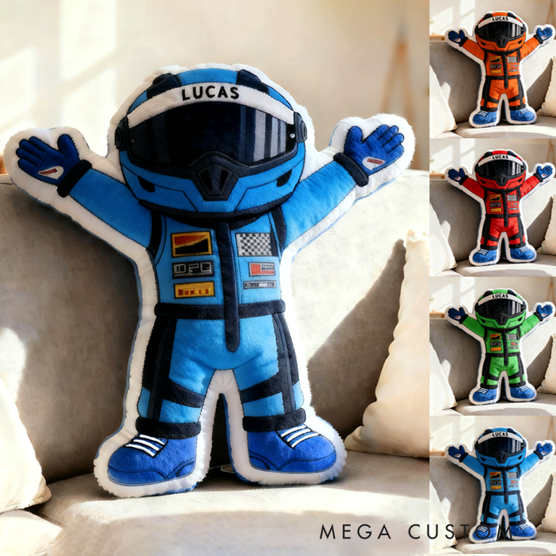 Personalized Victorious Cheering Racer Throw Pillow Custom Name Design Cushion Gift for Racers and Racing Lovers