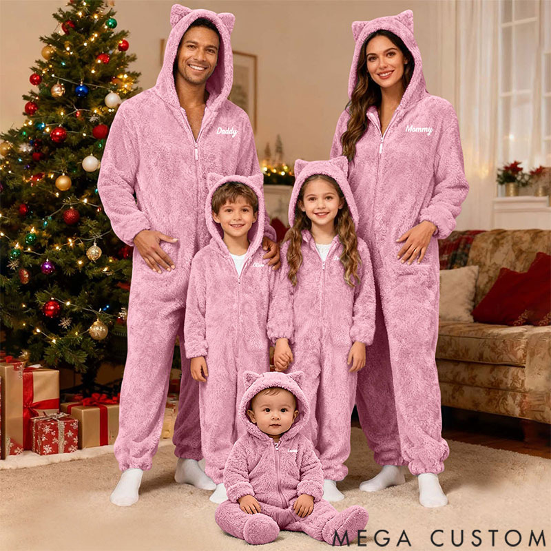 Personalized Fluffy Romper Family - Teddy Fleece Matching Christmas for Family, Onesie Pajamas Women, Men