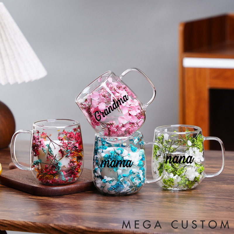 Personalized Floral Mug/Cup with Your Favorite Dried Flowers—an Original Gift for Grandma, Mom, or Godmother
