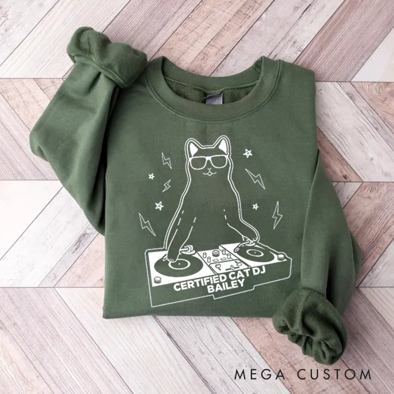 Personalized Classic Sweatshirts Funny Cat DJ Turntable Sweatshirt