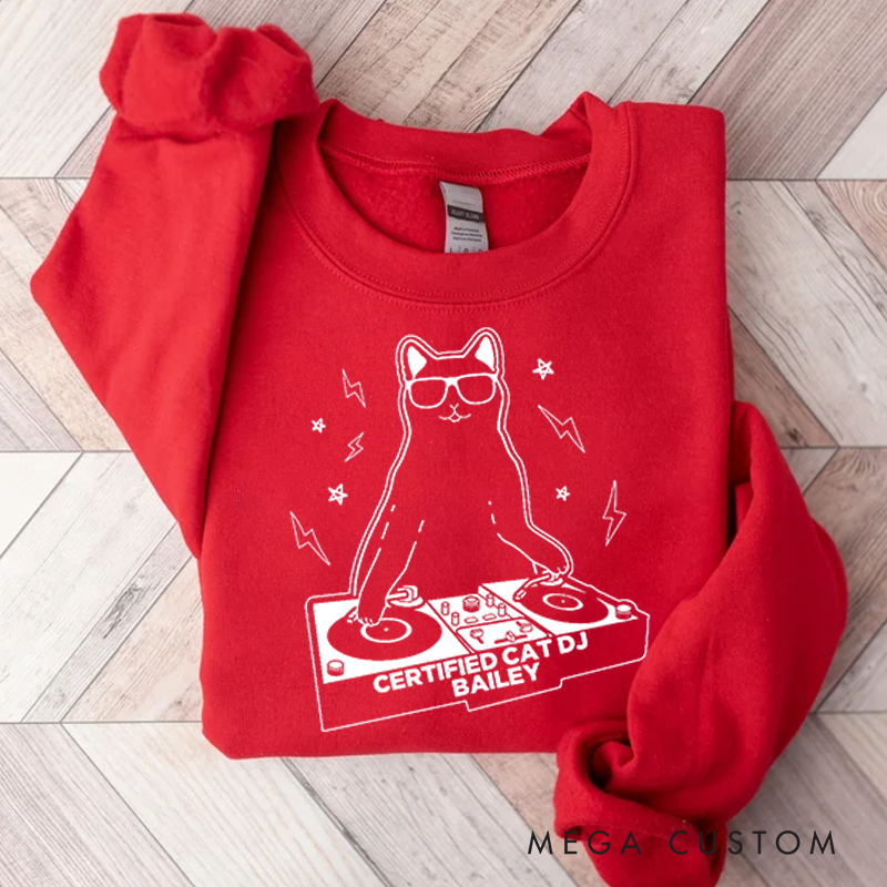 Personalized Classic Sweatshirts Funny Cat DJ Turntable Sweatshirt