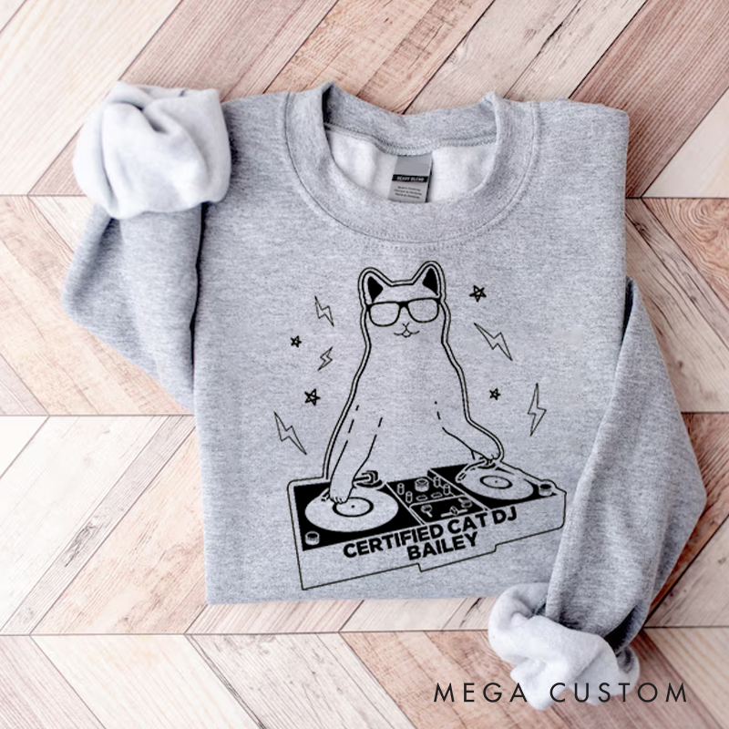 Personalized Classic Sweatshirts Funny Cat DJ Turntable Sweatshirt
