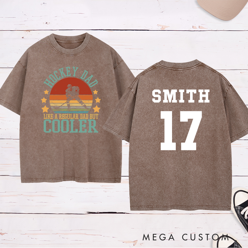 Personalized "Hockey Dad" Retro Washed T-Shirt with Custom Name and Number