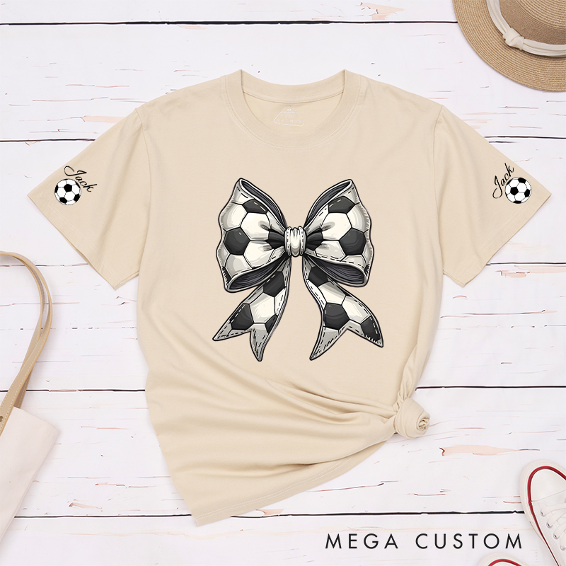 Personalized Soccer Shirt with Stylish Soccer Ball Bow and Custom Name