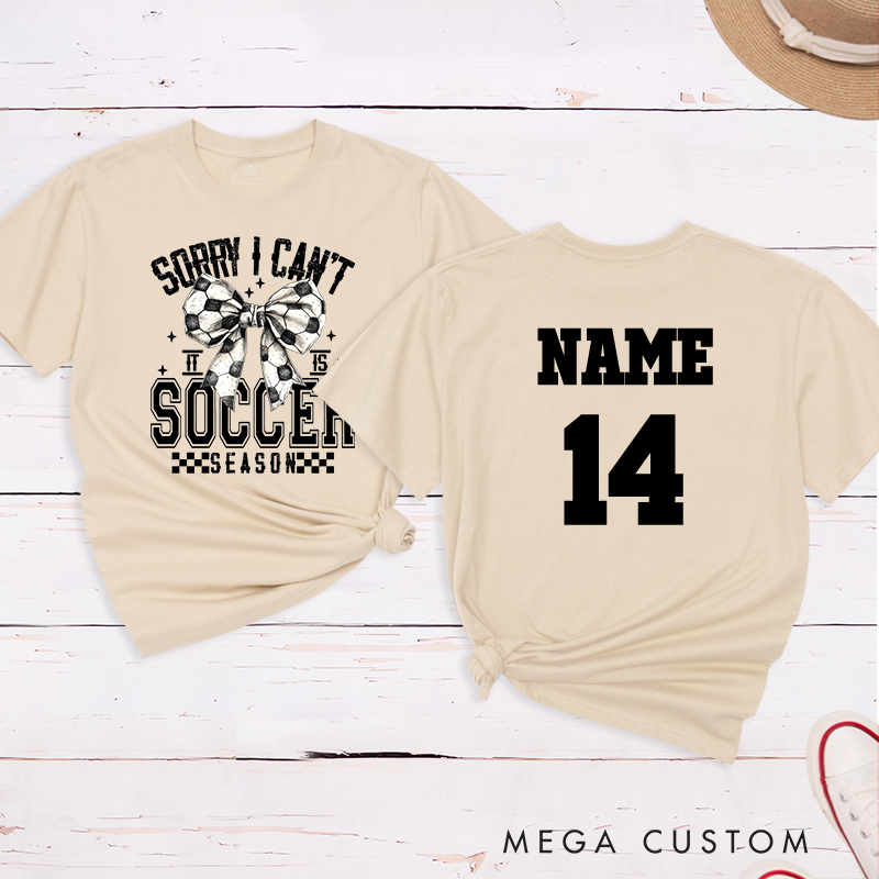 Personalized Soccer Season T-Shirt with Stylish Bow Design and Custom Name and Number