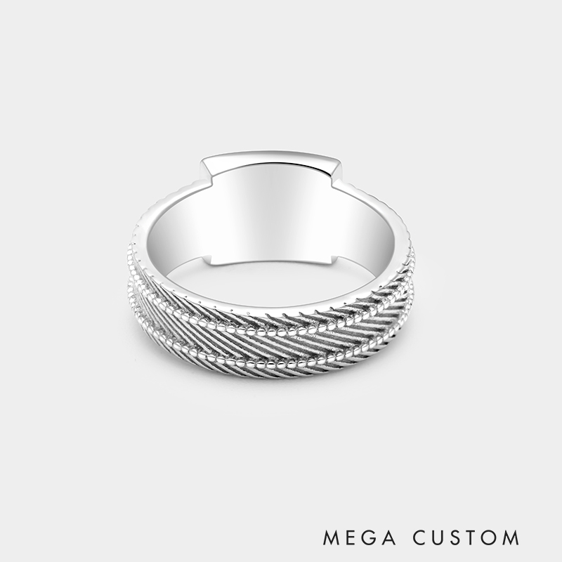 Personalized Sterling Silver Photo Ring – Custom Picture Band with Intricate Textured Design 925 Sterling Silver Gifts for Her