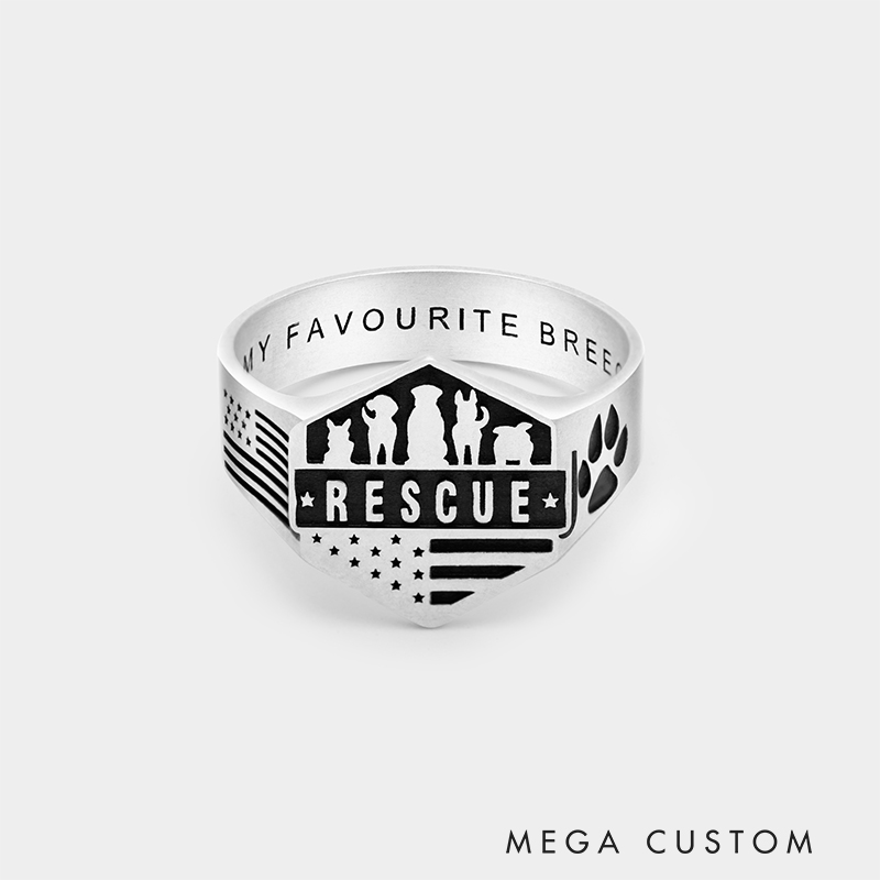 Personalized Custom Engraved Rescue Ring Personalized Inside Text Ring Firefighter EMS Military Tribute Jewelry Gift for Him 925 Sterling Silver 