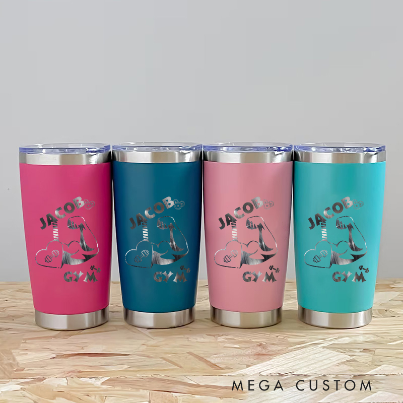 Personalized Fitness Tumbler Coffee Stainless Steel Tumbler with Flexing Muscle Design in Vibrant Colors for Fitness Enthusiasts Bodybuilders and Gym Lovers