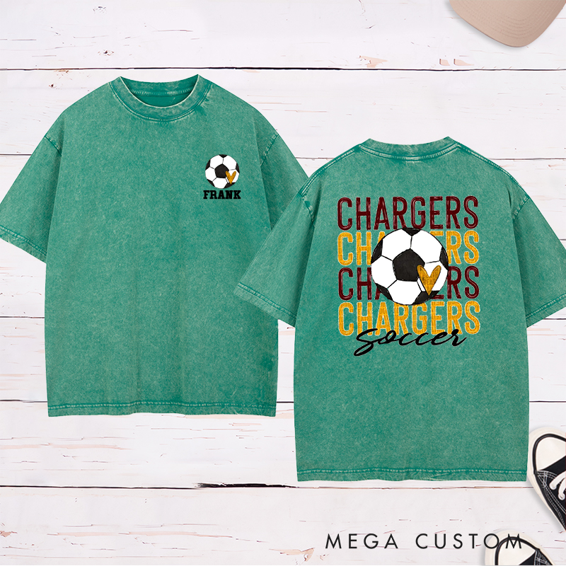 Personalized Soccer Washed T-Shirt with Team Name Repeat Design and Custom Name & Number