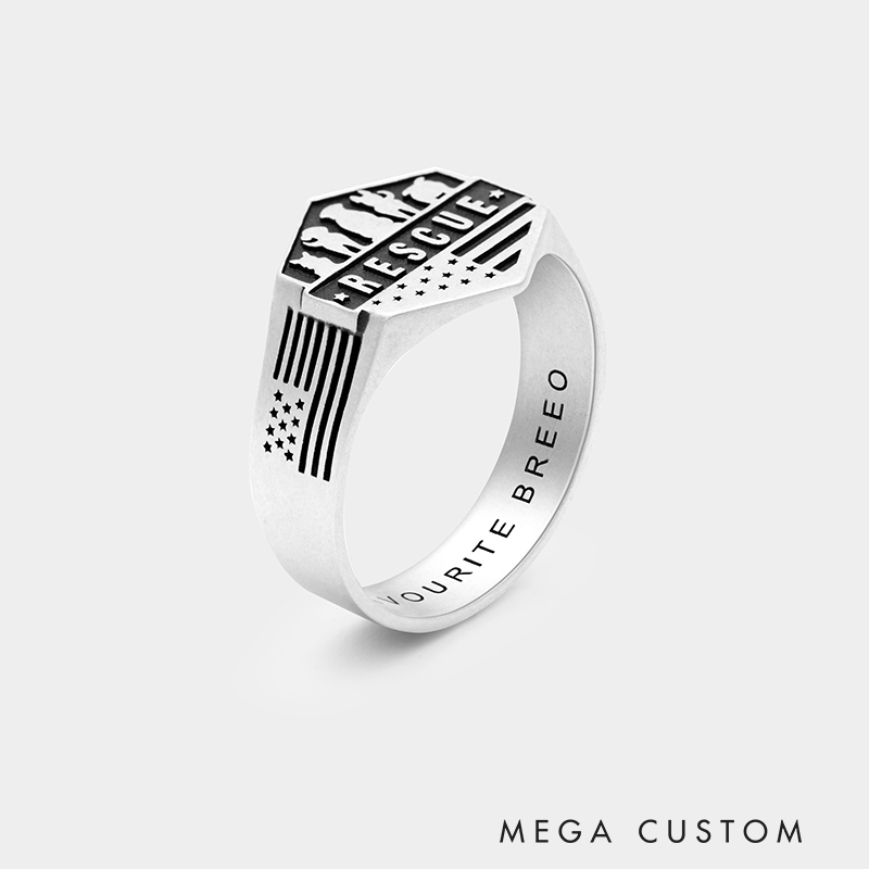 Personalized Custom Engraved Rescue Ring Personalized Inside Text Ring Firefighter EMS Military Tribute Jewelry Gift for Him 925 Sterling Silver 