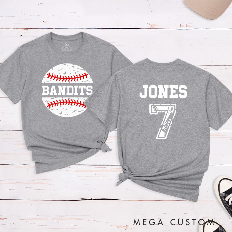 Personalized Baseball Team T-Shirt with Vintage Baseball Design and Custom Name and Number