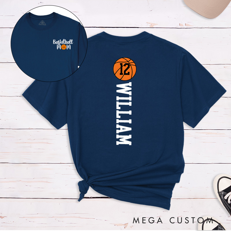 Personalized Oversized Basketball Mom T-Shirt with Custom Player Name Number and Stylish Front and Back Design