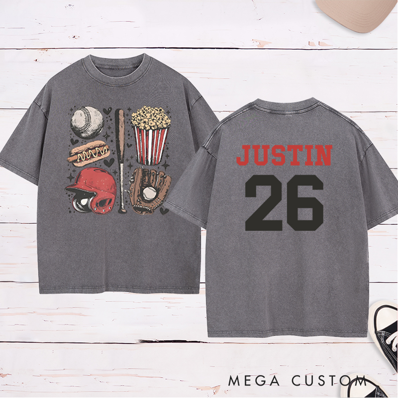 Personalized Athletic Washed T-Shirt Designed for Baseball Enthusiasts 