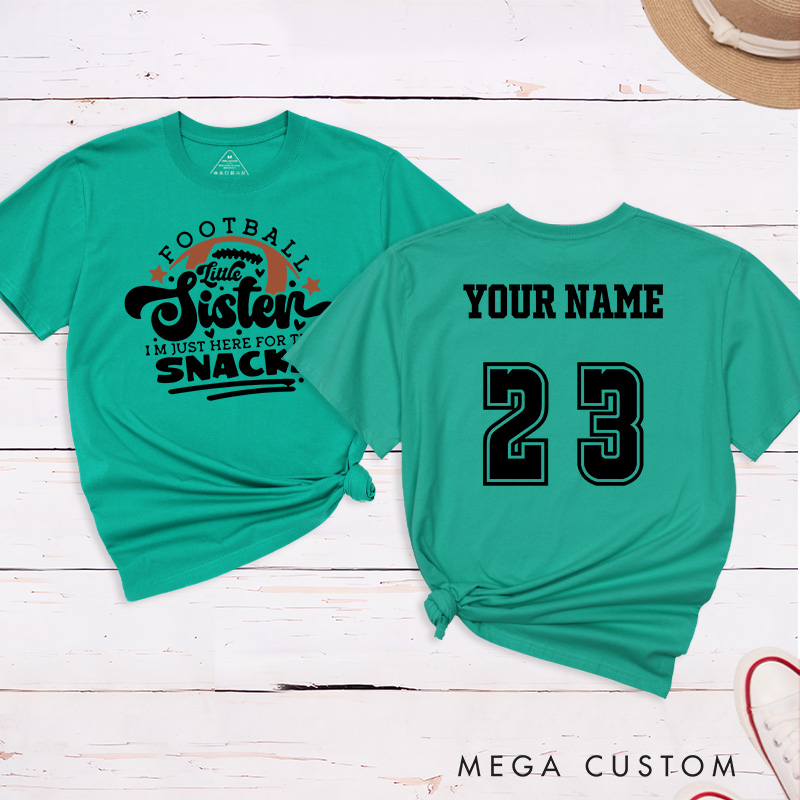 Personalized American Football Little Sister T-Shirts Featuring Custom Name and Number - Fun and Personalized