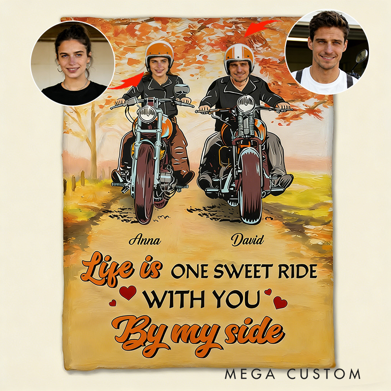 Personalized Biker Couple Blanket Life Is One Sweet Ride with You Blanket Gift for Motorcycle Lovers