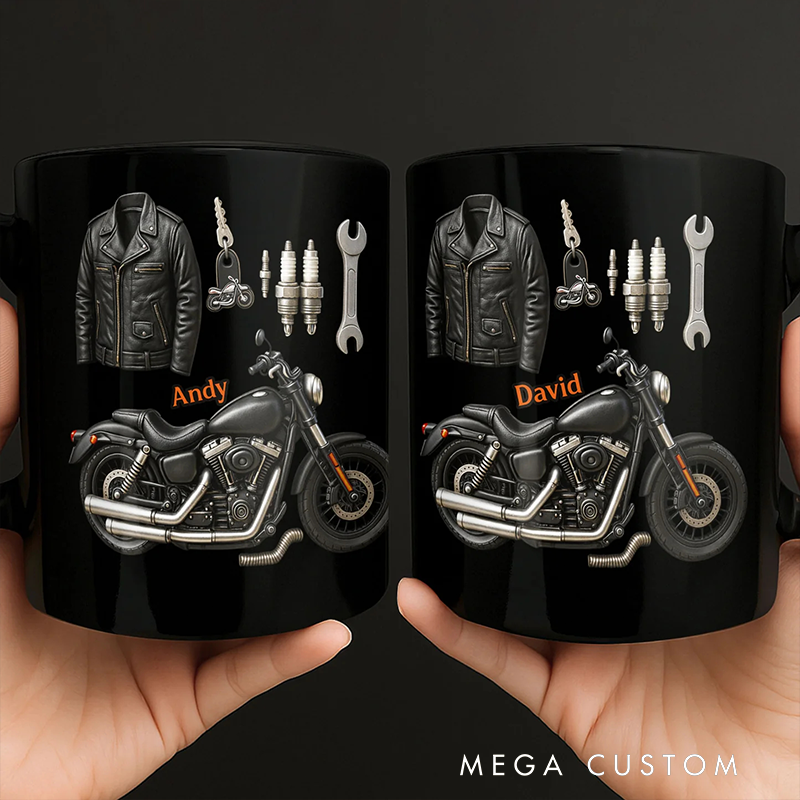 Personalized Embrace the Freedom of the Ride Black Mug Custom Gift for Motorcycle Lovers