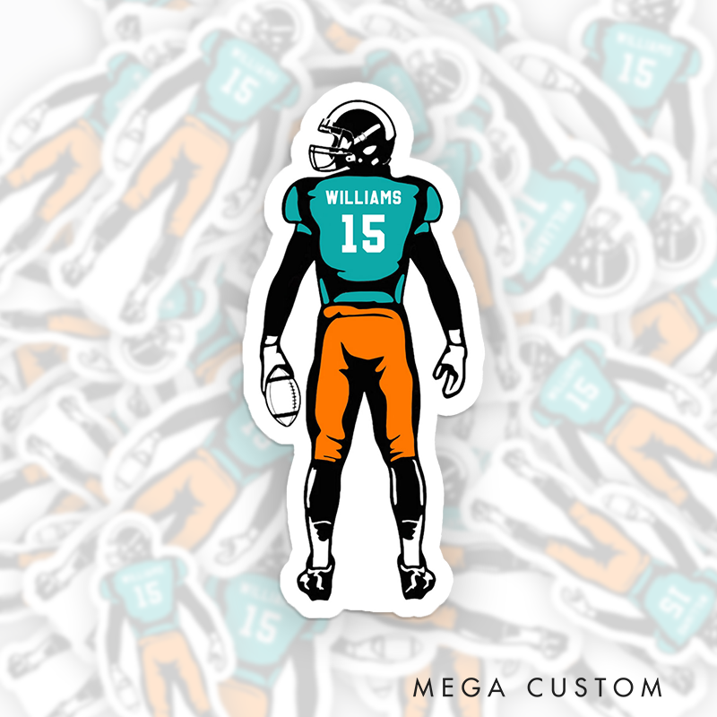 Personalized American Football Decal Sticker with Custom Team Player Name and Jersey Number