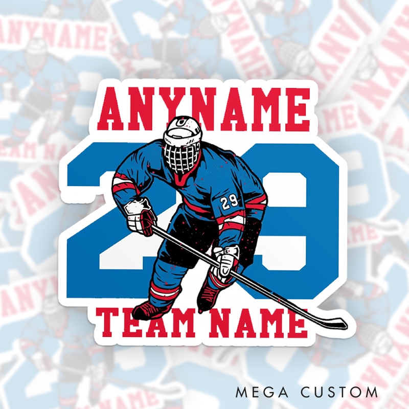 Personalized Ice Hockey Sticker Featuring Player and Bold Number Design