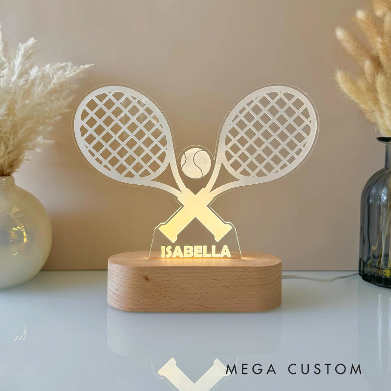 Personalized Tennis Racket LED Night Light with Custom Name for Tennis Players
