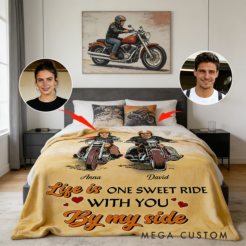 Personalized Biker Couple Blanket Life Is One Sweet Ride with You Blanket Gift for Motorcycle Lovers