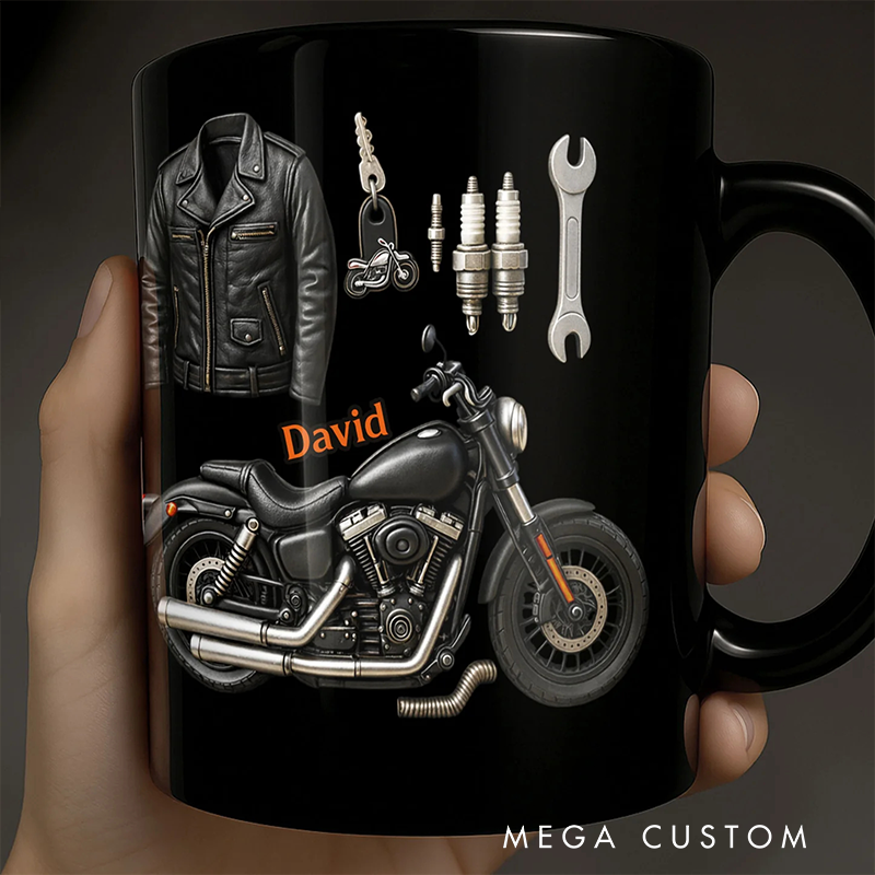 Personalized Embrace the Freedom of the Ride Black Mug Custom Gift for Motorcycle Lovers