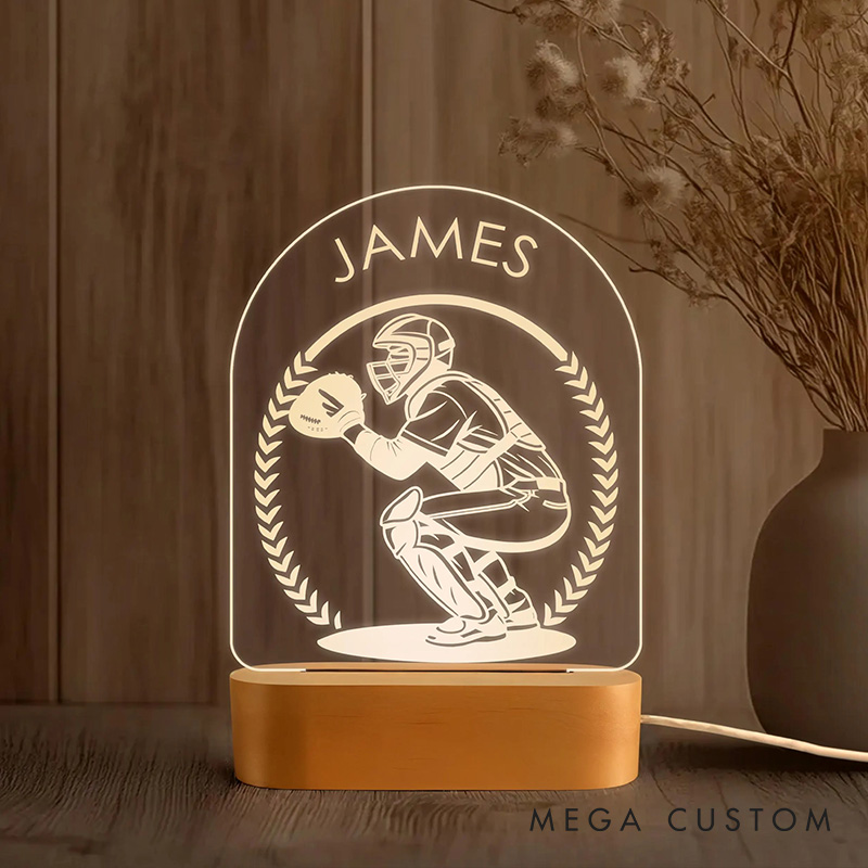 [Copy]Personalized Baseball Design LED Night Light with Bat, Glove, and Custom Name Design