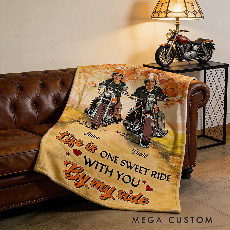 Personalized Biker Couple Blanket Life Is One Sweet Ride with You Blanket Gift for Motorcycle Lovers