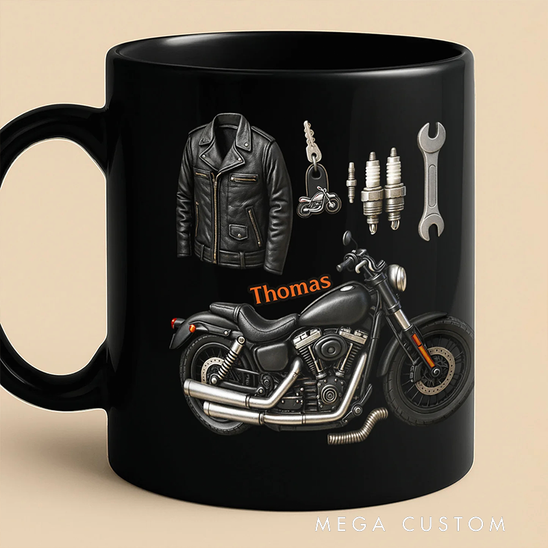 Personalized Embrace the Freedom of the Ride Black Mug Custom Gift for Motorcycle Lovers