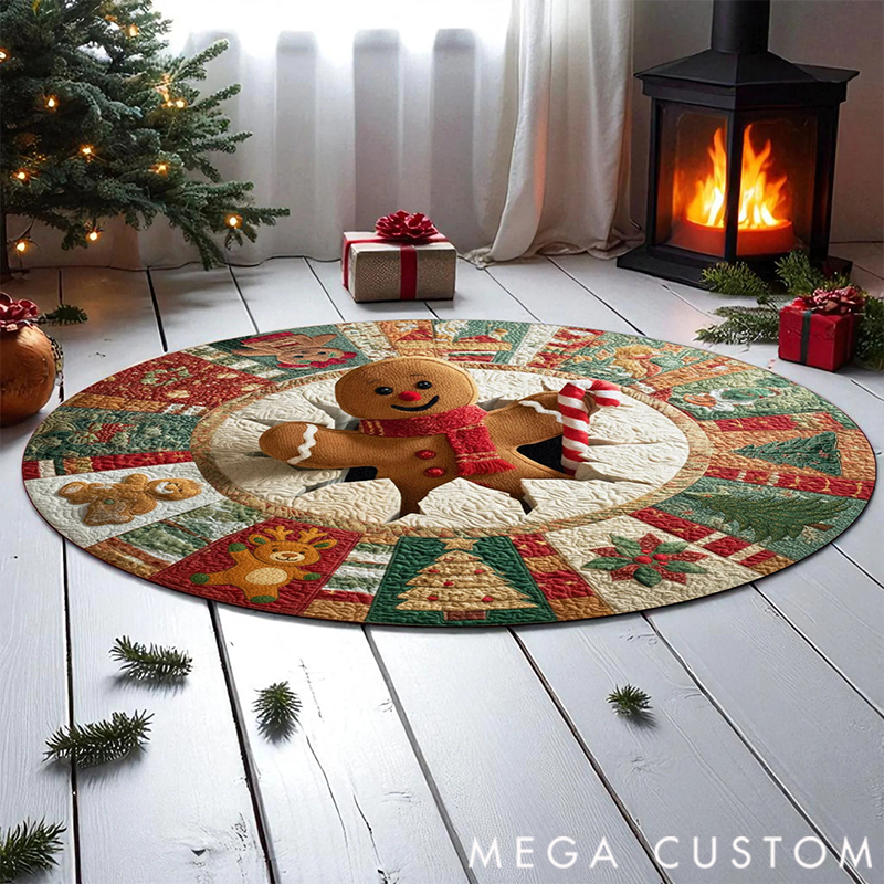 Personalized 3D Printed Rug, Christmas Welcome Round Mat, Indoor Rug Decor, Christmas Tree Home Decor, Holiday Doormat, Christmas Gift