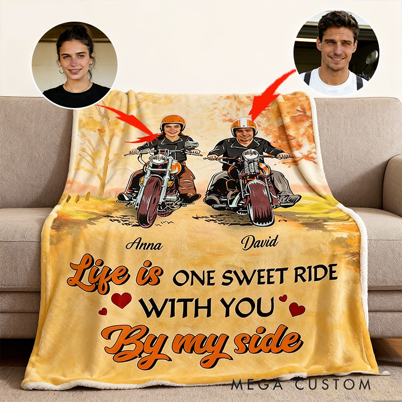 Personalized Biker Couple Blanket Life Is One Sweet Ride with You Blanket Gift for Motorcycle Lovers